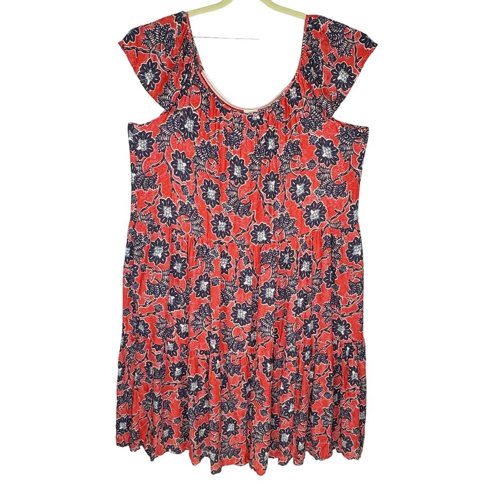 Knox Rose Orange Floral‎ Boho Short Sleeve Rayon Tiered Maxi Dress Sz 2X Western